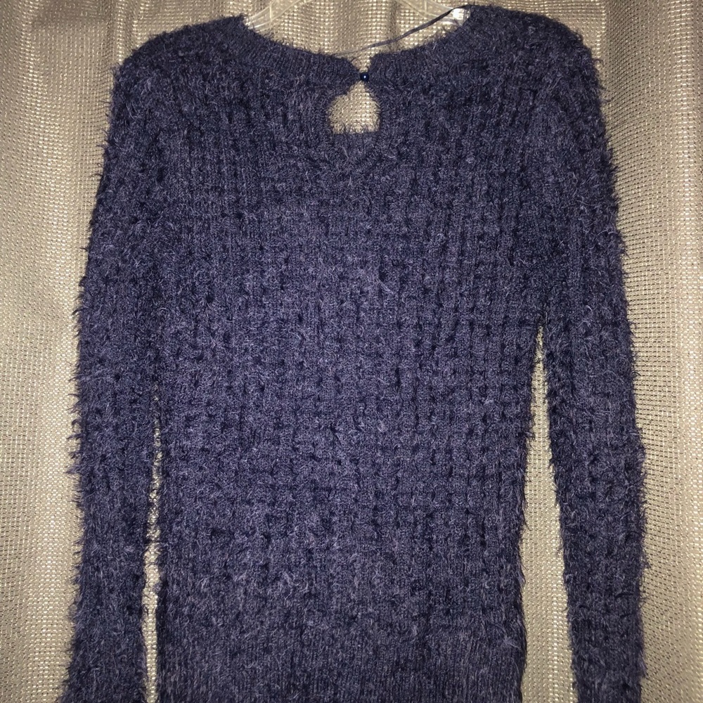Navy Blue Fluffy Knitted Sweater